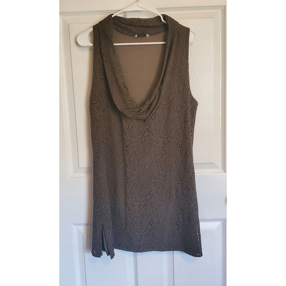 Trina Turk Deep Olive Green Crochet Style Lace Lined Dress With Cowl Neck Size M - Picture 1 of 7